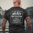 Vintage Born In May 1980 40Th Birthday 40 Years Old Men's Back Print T-shirt Gifts for Old Men