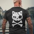 Vintage Pirate Cat Kitten Halloween Skull Cross Bones Halloween Funny Gifts Mens Back Print T-shirt Gifts for Old Men