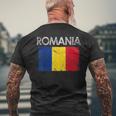 Vintage Romania Romanian Flag Pride Gift Pride Month Funny Designs Funny Gifts Mens Back Print T-shirt Gifts for Old Men