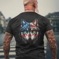 Wolf American Flag Usa 4Th Of July Patriotic Wolf Lover Patriotic Funny Gifts Mens Back Print T-shirt Gifts for Old Men