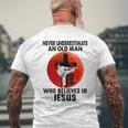Karate Never Underestimate An Old Man Who Believes In Jesus Men's T-shirt Back Print Gifts for Old Men