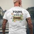 Kids Young Wild Three Zoo Birthday Safari Jungle Animal 3 Yrs Old Mens Back Print T-shirt Gifts for Old Men