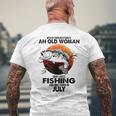 Never Underestimate Old Woman Loves Fishing Born In July Mens Back Print T-shirt Gifts for Old Men