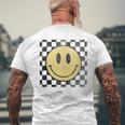 Retro Happy Face 70S Distressed Checkered Pattern Smile Face Mens Back Print T-shirt Gifts for Old Men