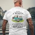 Never Underestimate Who Loves Camping August Men's T-shirt Back Print Gifts for Old Men