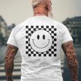 Yellow Smile Face Cute Checkered Pattern Smiling Happy Mens Back Print T-shirt Gifts for Old Men