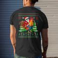 Santa With Rooster Christmas Tree Farmer Ugly Xmas Sweater Men's T-shirt Back Print Gifts for Him