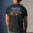 Seattle Washington Skyline Space Needle Mount Rainier Men's T-shirt Back Print Gifts for Him