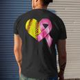 Softball Heart Pink Ribbon Warrior Breast Cancer Awareness Men's T-shirt Back Print Gifts for Him