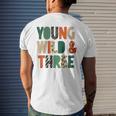 Kids Young Wild & Three Cute 3Rd Birthday Wild Child Third Bday Mens Back Print T-shirt Gifts for Him