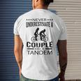 Never Underestimate A Couple On A Tandem Bicycle Couple Mens Back Print T-shirt Gifts for Him