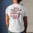 Never Underestimate A Texas Woman Who Is Covered By Blood Texas Funny Designs Gifts And Merchandise Funny Gifts Mens Back Print T-shirt Gifts for Him