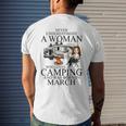 Never Underestimate A Woman Who Love Camping Born In March Mens Back Print T-shirt Gifts for Him
