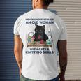 Never Underestimate And Old Woman With Cats And Knitting Mens Back Print T-shirt Gifts for Him