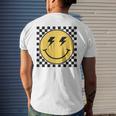 Retro Happy Face Checkered Pattern Smile Face Trendy Smiling Men's T-shirt Back Print Gifts for Him