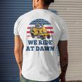 We Ride At Dawn Suburban Lawns Lawnmower Dad Lawn Caretaker Mens Back Print T-shirt Gifts for Him