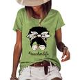 Afro Teacher Cute Messy Bun Girl Teaching Life Teacher Gifts Women's Short Sleeve Loose T-shirt Green