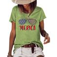 Vintage American Flag Patriotic 4Th Of July Merica Sunglass Patriotic Funny Gifts Women's Short Sleeve Loose T-shirt Green
