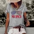 Vintage American Flag Patriotic 4Th Of July Merica Sunglass Patriotic Funny Gifts Women's Short Sleeve Loose T-shirt Grey