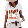 Funny Howdy Ghouls Retro Western Cowboy Retro Halloween Women's Short Sleeve Loose T-shirt White