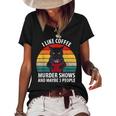I Like Murder Shows Coffee And Maybe 3 People Retro Cat Gifts For Coffee Lovers Funny Gifts Women's Short Sleeve Loose T-shirt Black