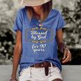 Blessed By God For 90 Years 90Th Birthday Vintage Women's Short Sleeve Loose T-shirt Blue