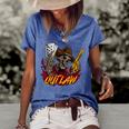 Cowboy Skull Dead Revolver Skeleton Cool Outlaw Gift Idea Women's Short Sleeve Loose T-shirt Blue