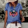 Crest Eagle Shield Wings Star American Flag 4Th Of July Women's Short Sleeve Loose T-shirt Blue