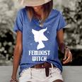Feminist Witch Funny Spooky Vibes Goth Halloween Costume Women's Short Sleeve Loose T-shirt Blue