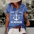 Four Wing Lake Alabama Funny Fishing Camping Summer Gift Camping Funny Gifts Women's Short Sleeve Loose T-shirt Blue
