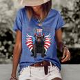 Funny Black Pug 4Th Of July Dog Usa Eagle Wing Flag Dad Mom Gifts For Mom Funny Gifts Women's Short Sleeve Loose T-shirt Blue