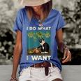 I Do What I Want Tuxedo Cat Gardening Funny Cat Quotes Gift Quotes Women's Short Sleeve Loose T-shirt Blue