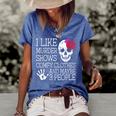 I Like Murder Shows Comfy Clothes And Maybe 3 People Funny Women's Short Sleeve Loose T-shirt Blue
