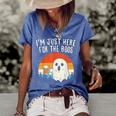 Im Just Here For The Boos Retro Ghost Beer Halloween Costume Women's Short Sleeve Loose T-shirt Blue