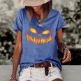 Jack O Lantern Scary Carved Pumpkin Face Halloween Costume Women's Short Sleeve Loose T-shirt Blue