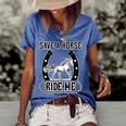 Save A Horse Ride Me Funny Cowboy Women's Short Sleeve Loose T-shirt Blue