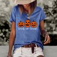 Vintage Trick Or Treat Pumpkin Halloween Costume Pumpkin Funny Gifts Women's Short Sleeve Loose T-shirt Blue
