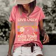 Live Ugly Fake Your Death Retro Vintage Opossum Women's Short Sleeve Loose T-shirt Watermelon