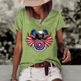 Crest Eagle Shield Wings Star American Flag 4Th Of July Women's Short Sleeve Loose T-shirt Green