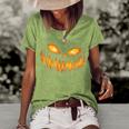 Jack O Lantern Scary Carved Pumpkin Face Halloween Costume Women's Short Sleeve Loose T-shirt Green