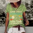 Live Ugly Fake Your Death Retro Vintage Opossum Women's Short Sleeve Loose T-shirt Green