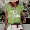 Lucky Me I See Ghosts Scary Women's Short Sleeve Loose T-shirt Green