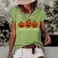 Vintage Trick Or Treat Pumpkin Halloween Costume Pumpkin Funny Gifts Women's Short Sleeve Loose T-shirt Green