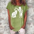 Cute Cat Butterflies Doodle Womens Women's Loosen Crew Neck Short Sleeve T-Shirt Green