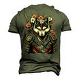 Japanese Samurai Wolf Tattoo Vintage Kawaii Ninja Men's 3D T-Shirt Back Print Army Green