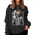 Coffee Drinking Skeleton Diy Halloween Messy Bun Girl Women Sweatshirt