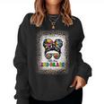 Little Miss 2Nd Grade Tie Dye Messy Bun Girl School Leopard Women Crewneck Graphic Sweatshirt