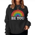 Be You Pride Lgbtq Gay Lgbt Ally Rainbow Flag Retro Galaxy Women Sweatshirt