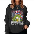 Usa 4Th Of July Frog Beer Freedom First Safety Third Women Crewneck Graphic Sweatshirt