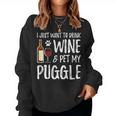 Wine And Puggle Dog Mom Or Dog Dad Idea Women Sweatshirt